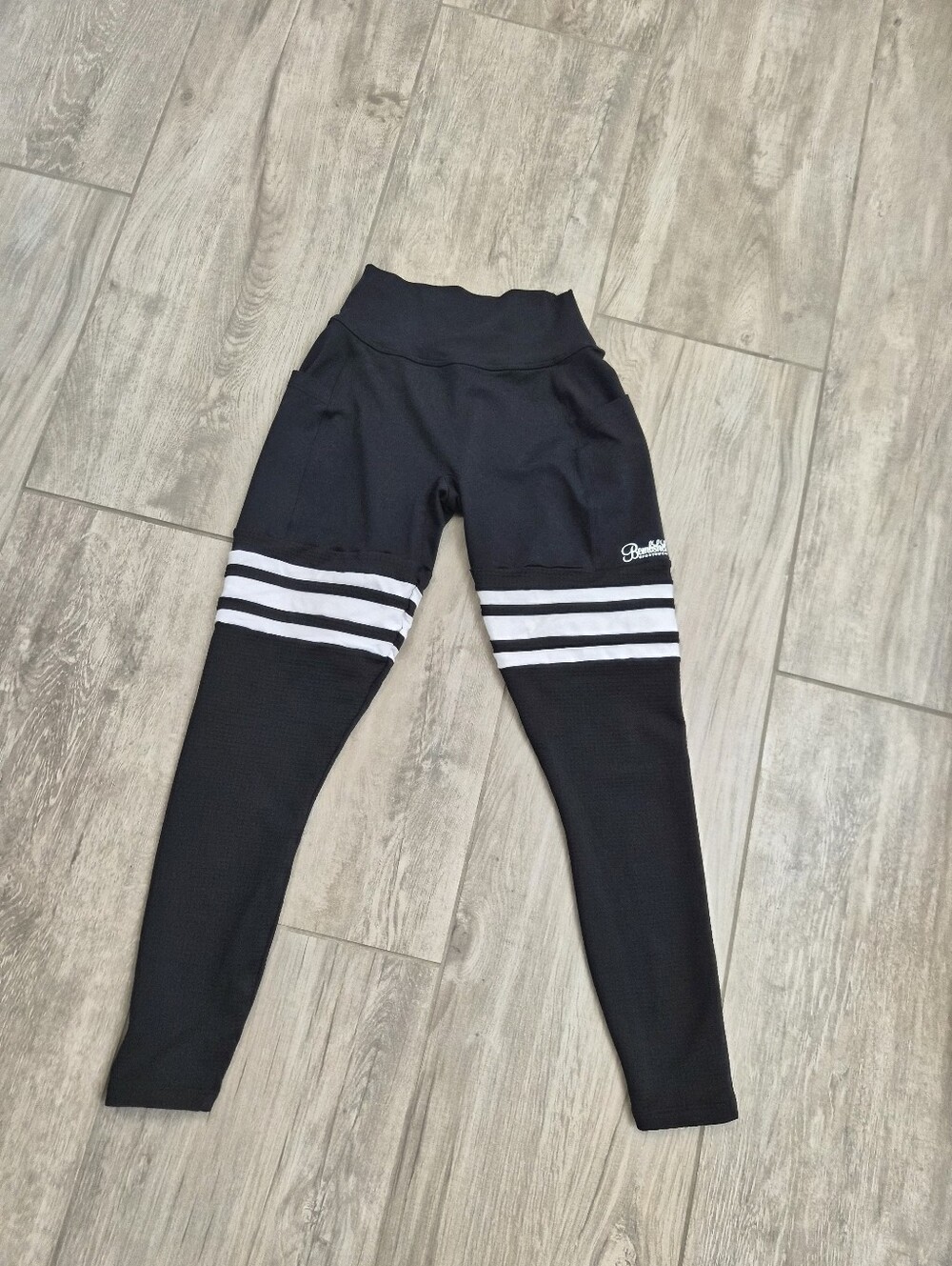 Bombshell Sportswear Perform Thigh High-Waist Leggings with White Stripes - Picture 3 of 6
